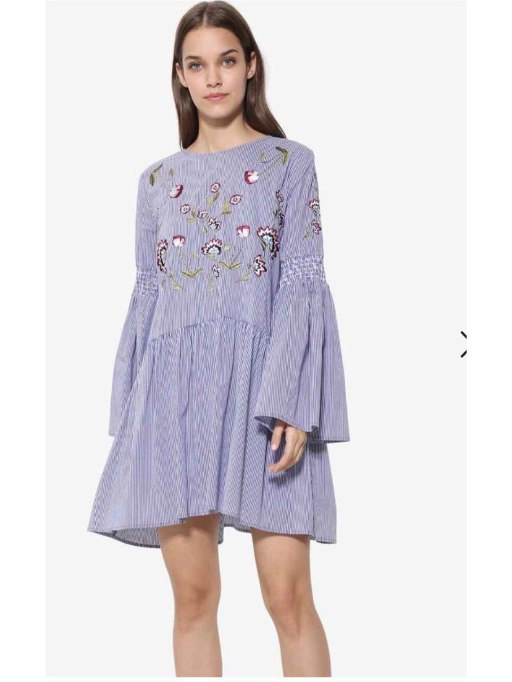 Desigual Vintage Fit & Flare Striped Floral Dress Blue Size 36 Preppy Cotton